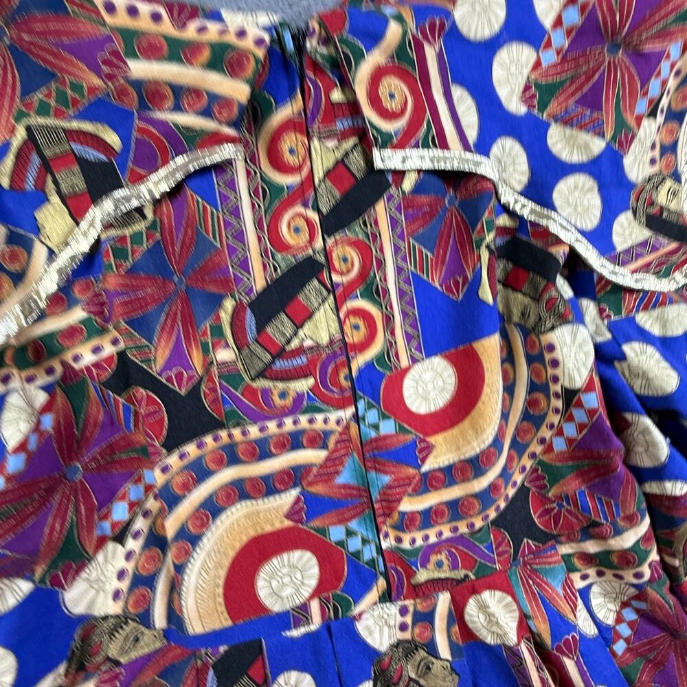 FAD Vtg 80s Womens XL Egyptian Pharaoh Art Print Blouse Tiered Sleeve Top - Picture 9 of 9